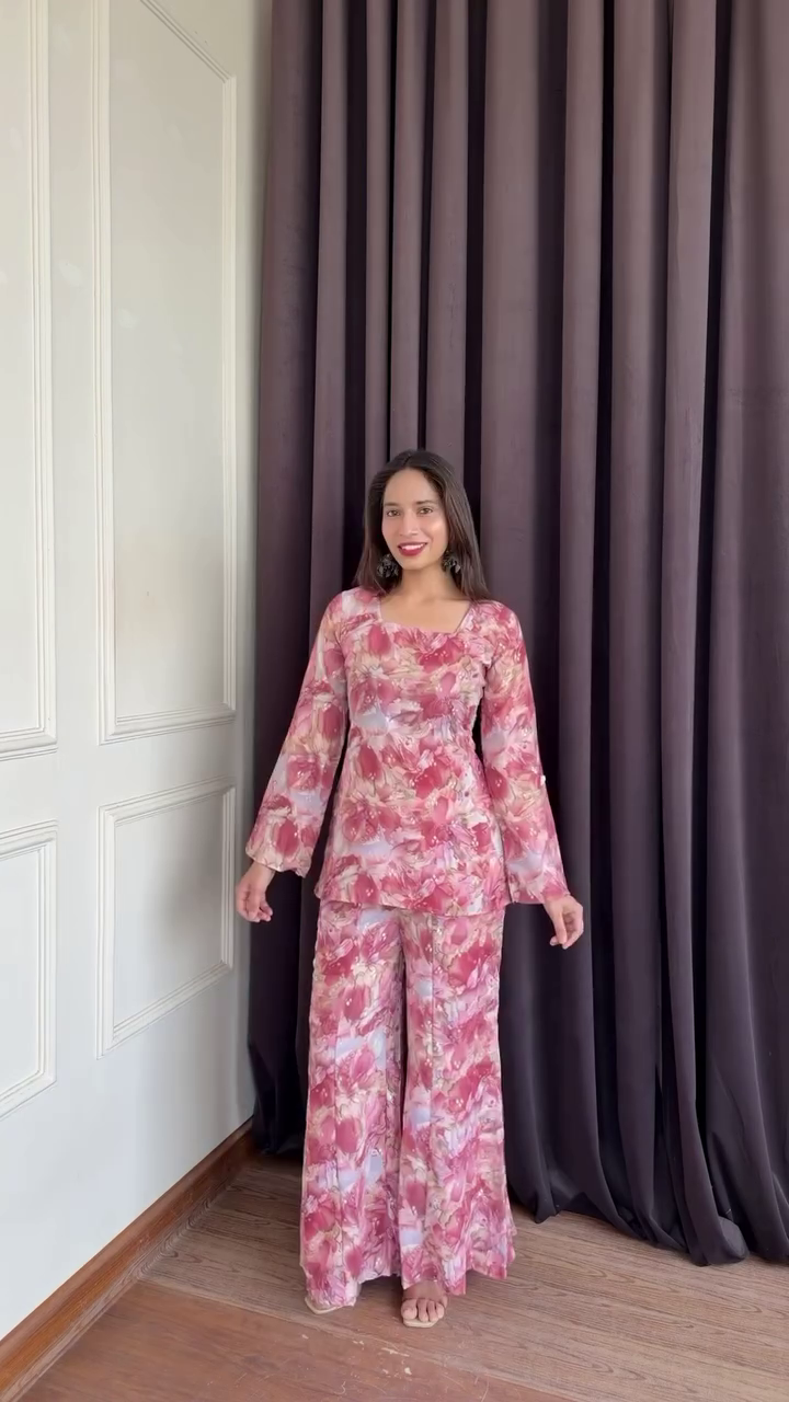 Occasion Stylish Printed Peplum Top with Palazzo Set – Elegant Everyday Ethnic Wear