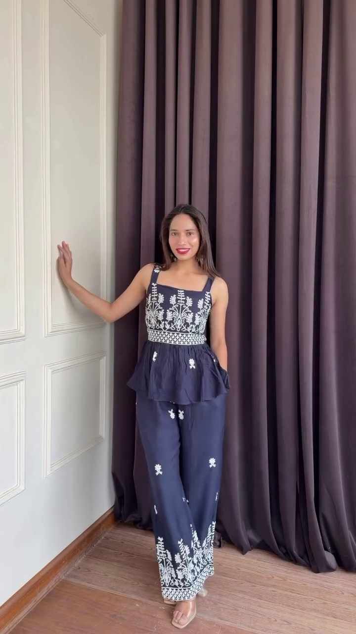 Occasion Stylish Printed Peplum Top with Palazzo Set – Elegant Everyday Ethnic Wear