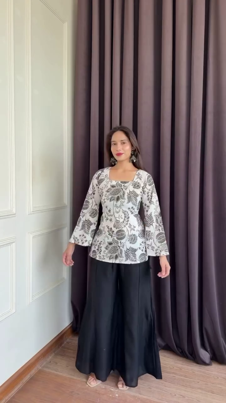 Occasion Stylish Printed Peplum Top with Palazzo Set – Elegant Everyday Ethnic Wear