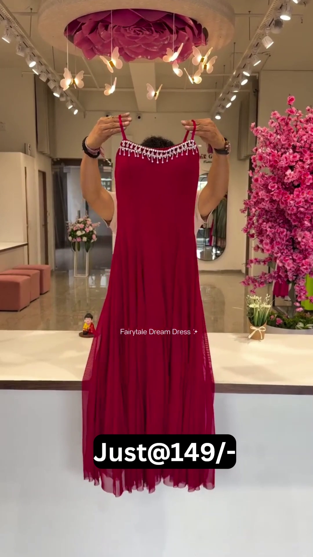 Elegant Fox Georgette Ruffle Gown with Embroidered Neckline – Graceful Party & Occasion Wear
