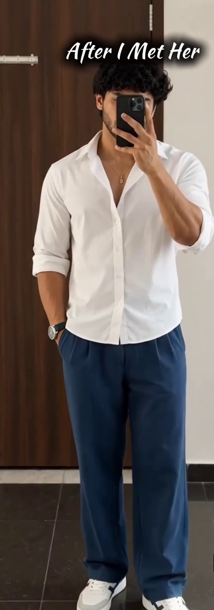 Classic White Button-Down Shirt with Tailored Black Trousers – Timeless Smart Casual & Formal Co-Ord Set