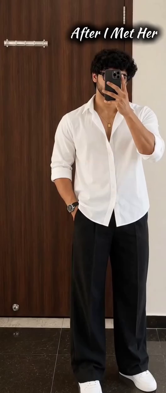 Classic White Button-Down Shirt with Tailored Black Trousers – Timeless Smart Casual & Formal Co-Ord Set