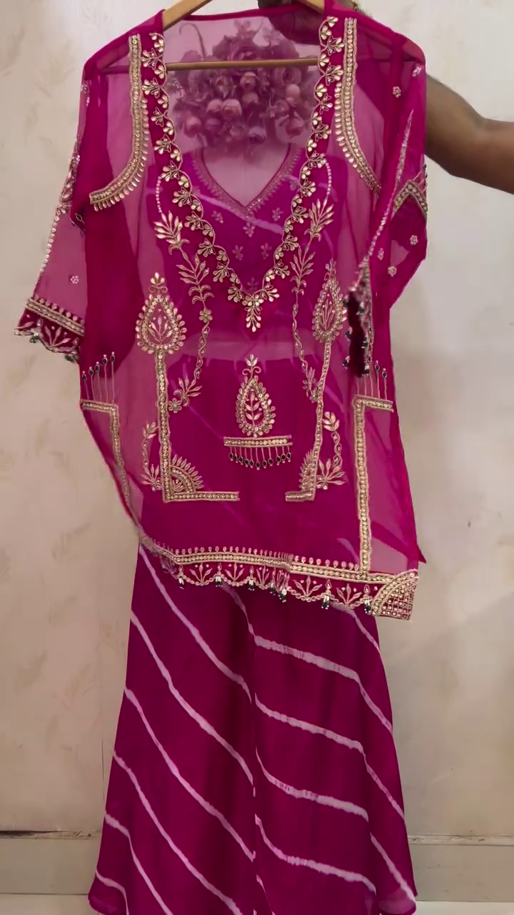 Elegant Purple Leheriya Sharara Set with Intricate Gota Marodi Embroidery – Festive & Ethnic Occasion Wear