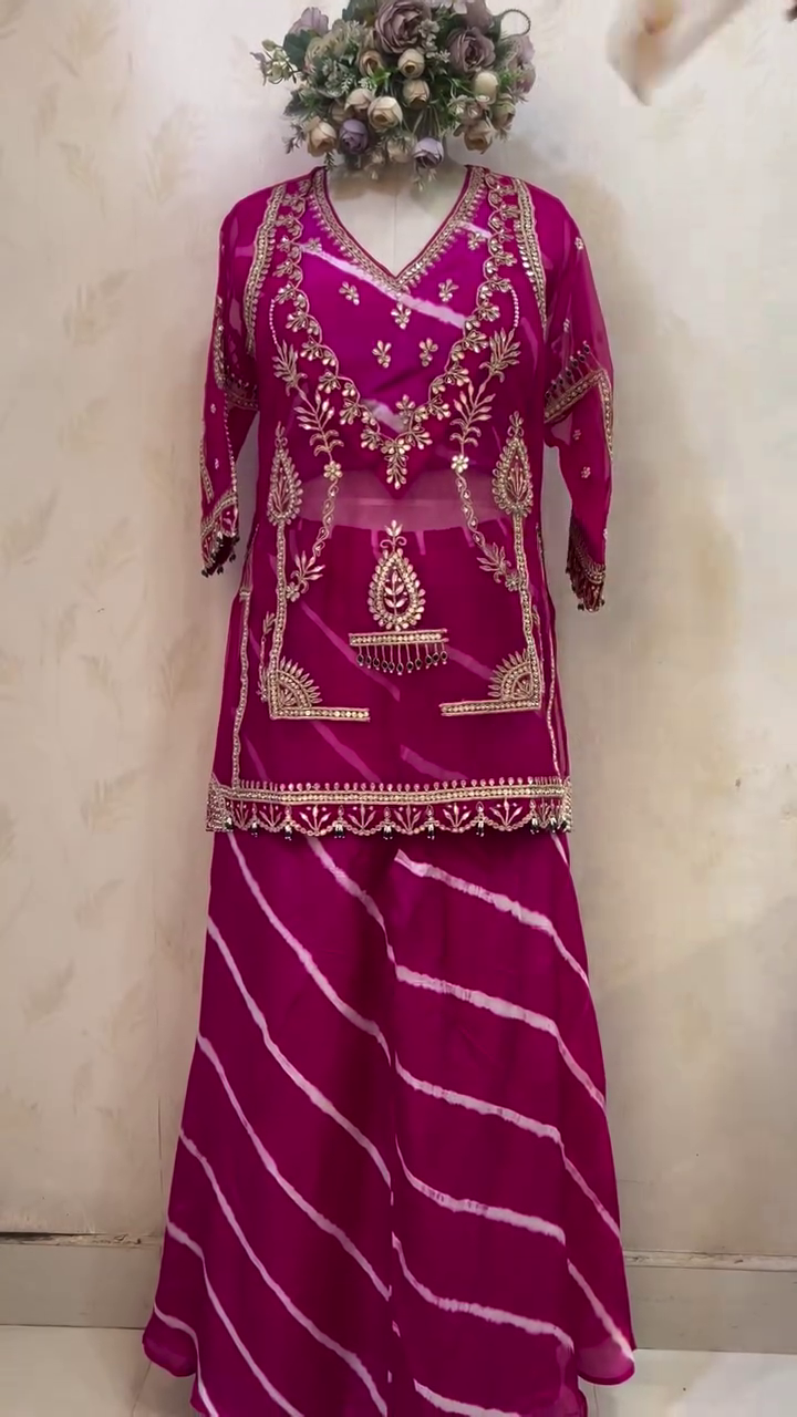 Elegant Purple Leheriya Sharara Set with Intricate Gota Marodi Embroidery – Festive & Ethnic Occasion Wear