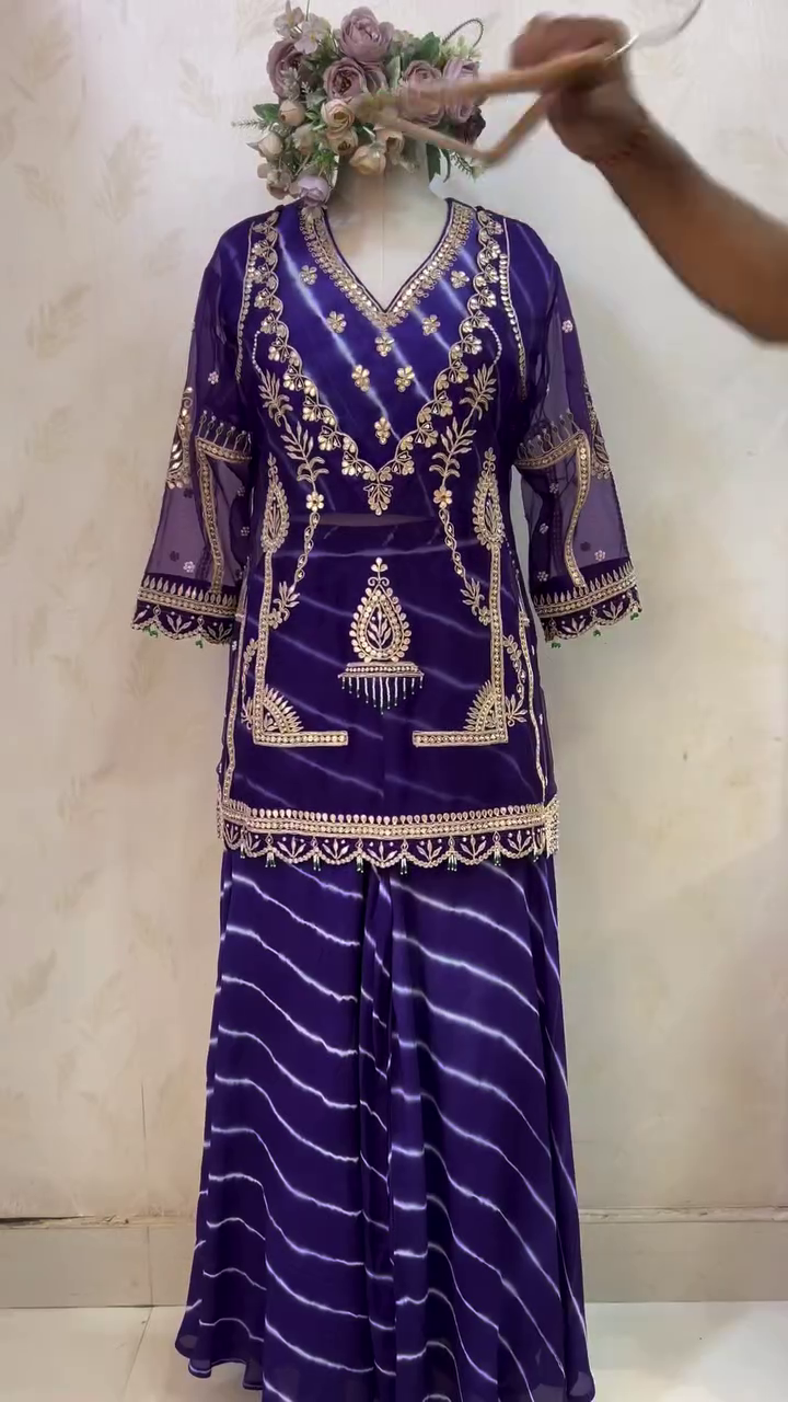 Elegant Purple Leheriya Sharara Set with Intricate Gota Marodi Embroidery – Festive & Ethnic Occasion Wear