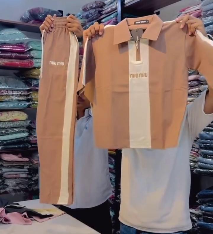 Women's Pink Polo T-Shirt and Track Pants Co-Ord Set