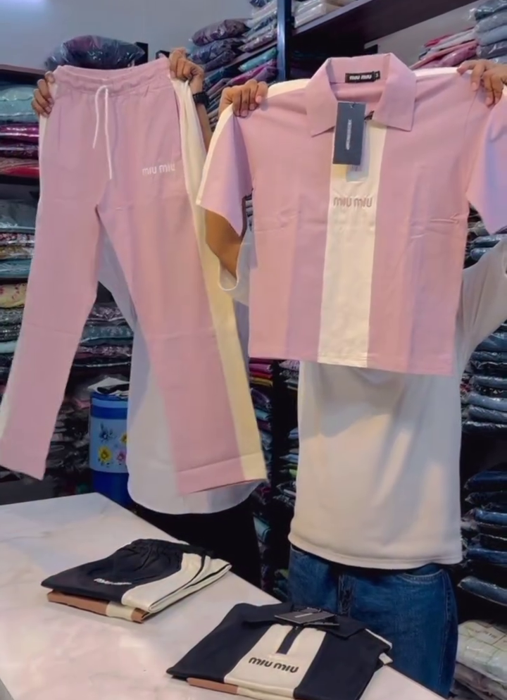 Women's Pink Polo T-Shirt and Track Pants Co-Ord Set