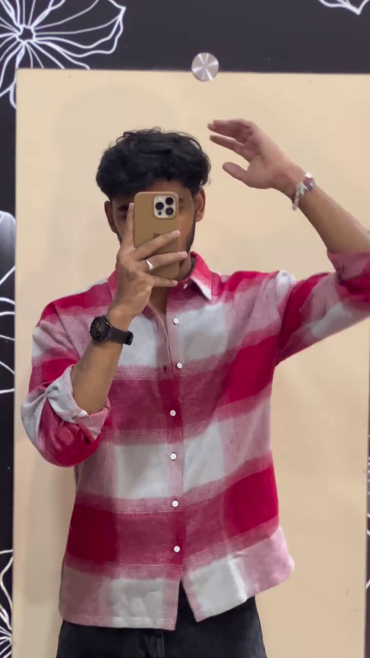 Men's Red & White Oversized Check Casual Shirt
