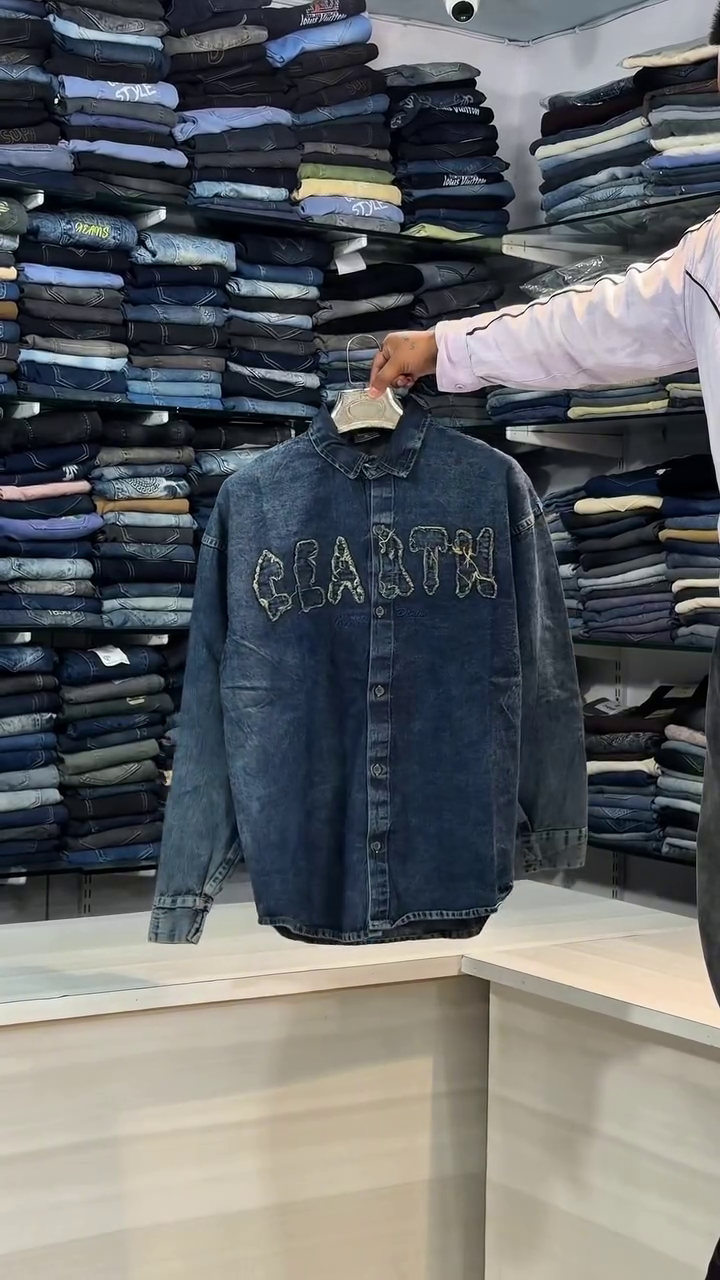 Men's Washed Black Graphic Denim Shirt