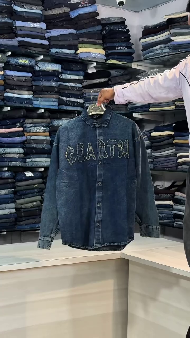 Men's Washed Black Graphic Denim Shirt