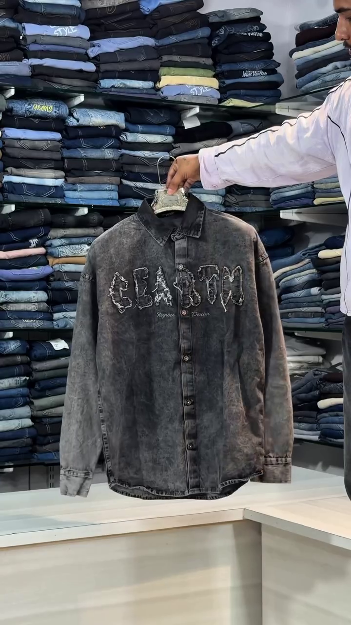 Men's Washed Black Graphic Denim Shirt