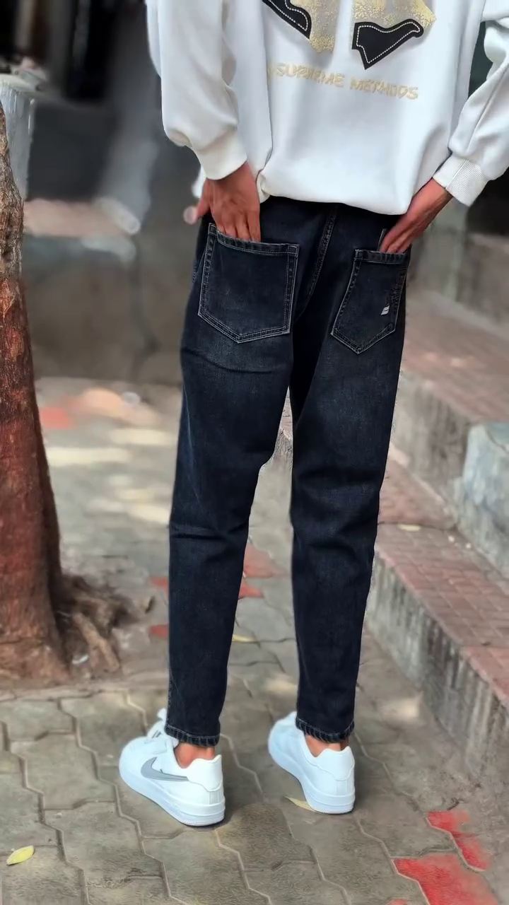 Men's Dark Wash Drawstring Slim Fit Jeans