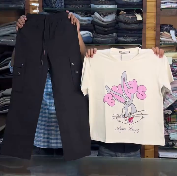 Women's Bugs Bunny Graphic T-Shirt with Cargo Pants Set