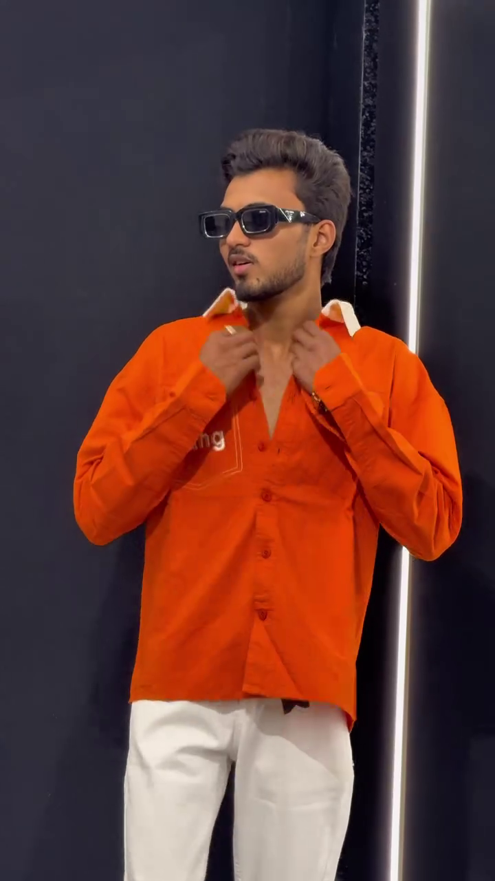 Men's Orange Fang Printed Casual Shirt
