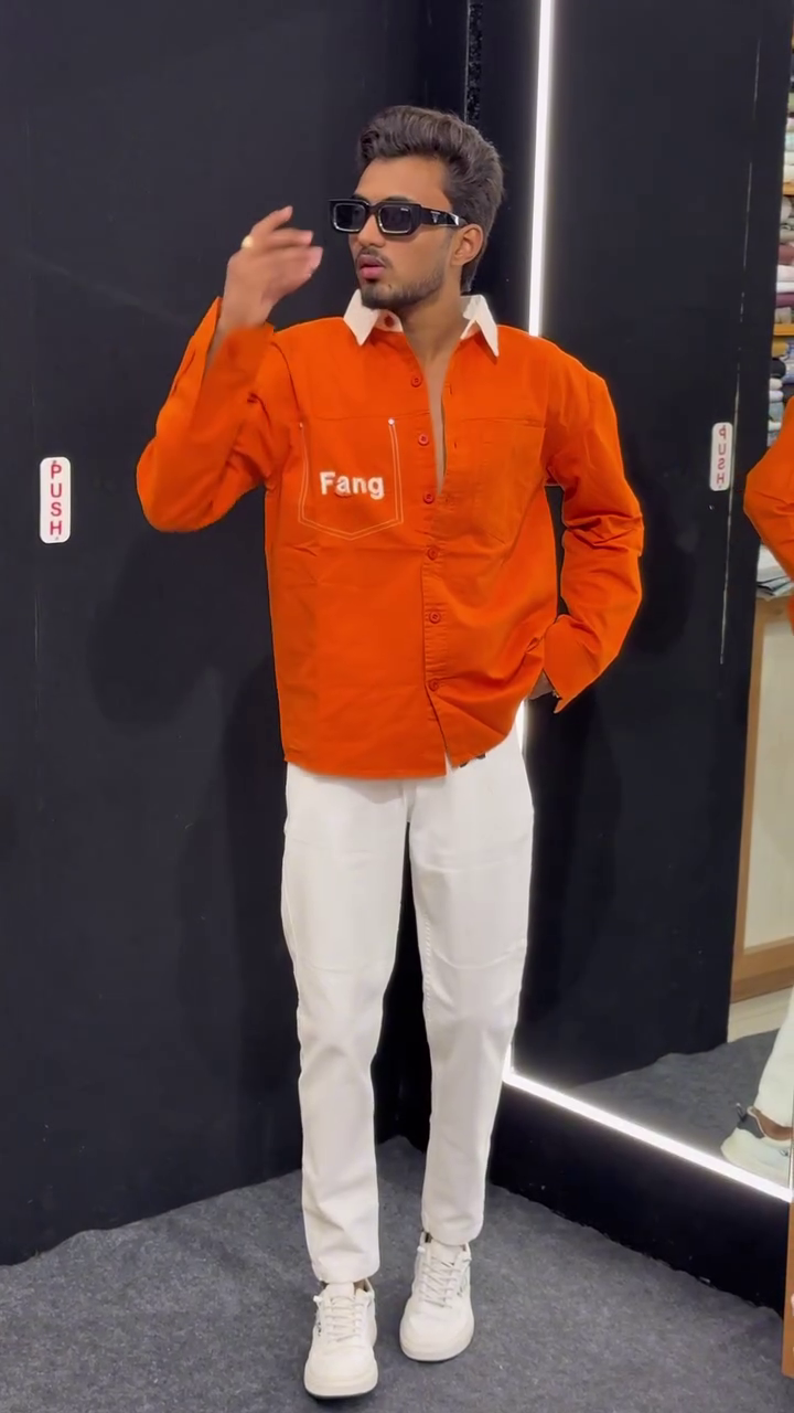 Men's Orange Fang Printed Casual Shirt