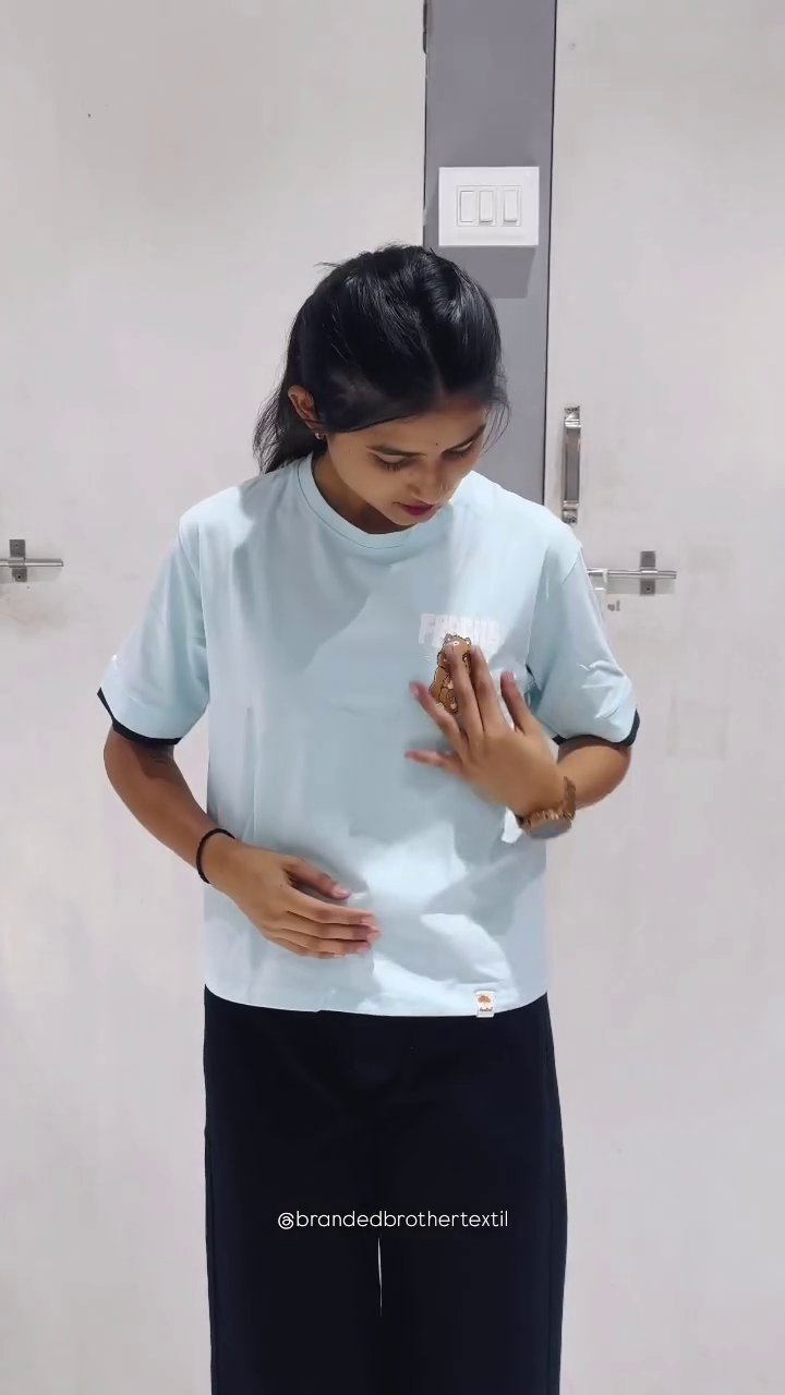 Women's Light Blue Contrast Trim Casual T-Shirt
