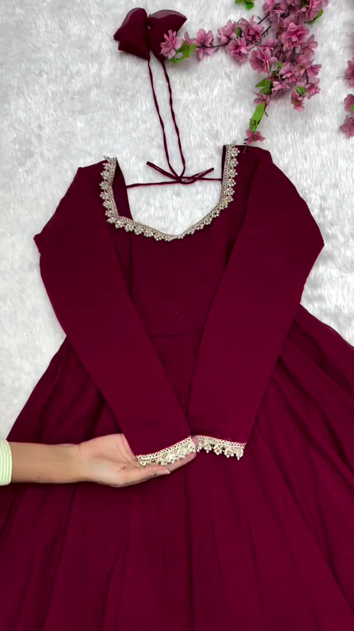 Women's Wine Flared Ethnic Anarkali Dress