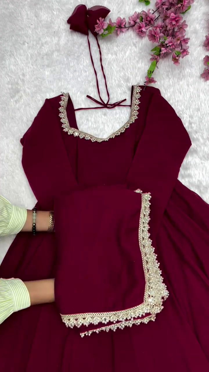 Women's Wine Flared Ethnic Anarkali Dress