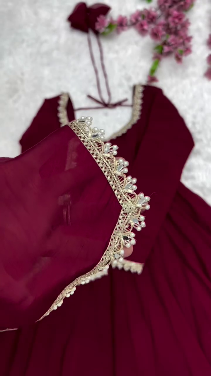 Women's Wine Flared Ethnic Anarkali Dress