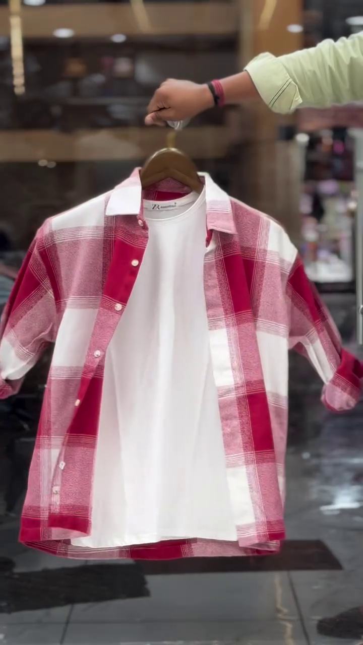 Men's Red & White Checked Layered Casual Shirt
