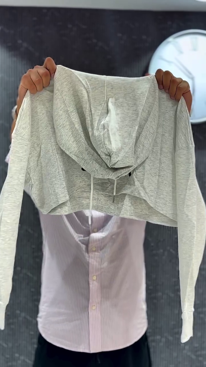 Women's Grey Cropped Hoodie with Graphic Print