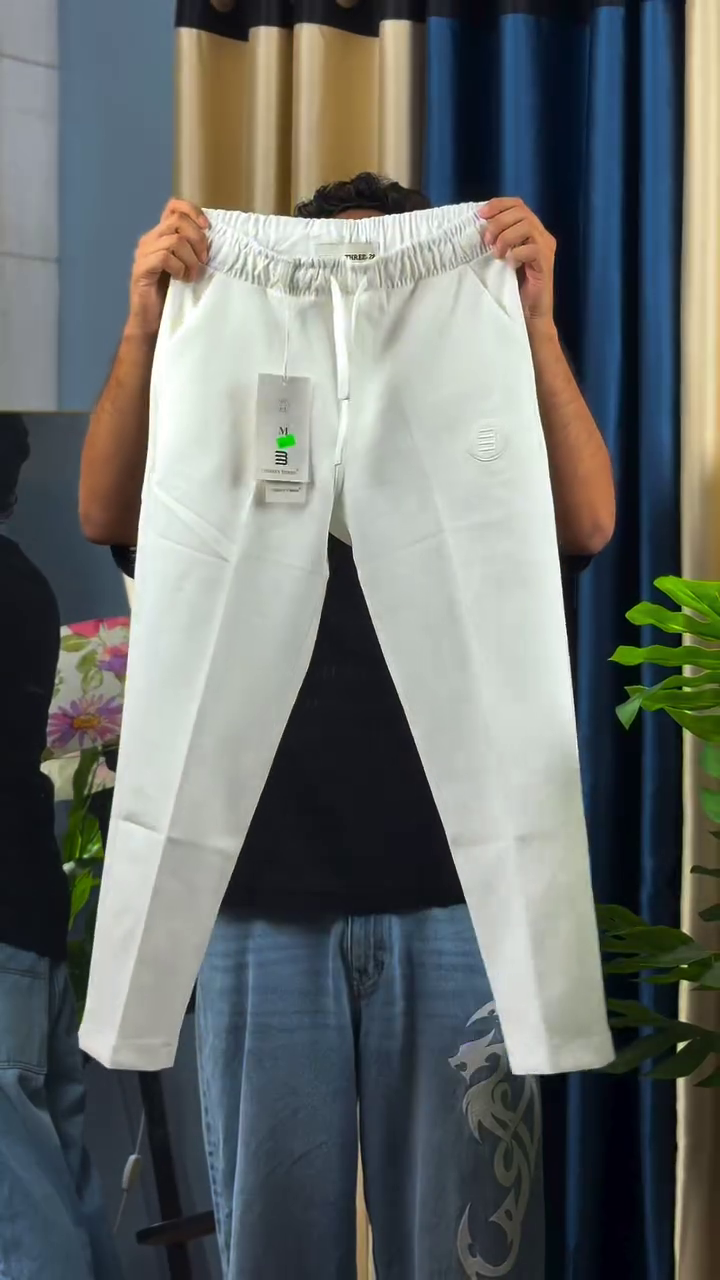 Men's White Slim Fit Casual Trousers