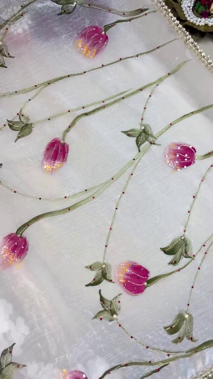 Women's White Floral Embroidered Ethnic Fabric