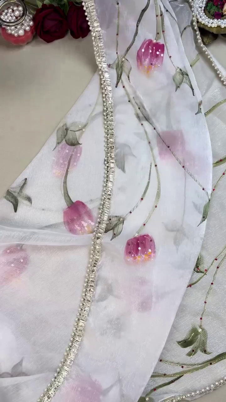 Women's White Floral Embroidered Ethnic Fabric