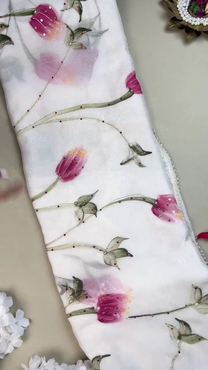Women's White Floral Embroidered Ethnic Fabric