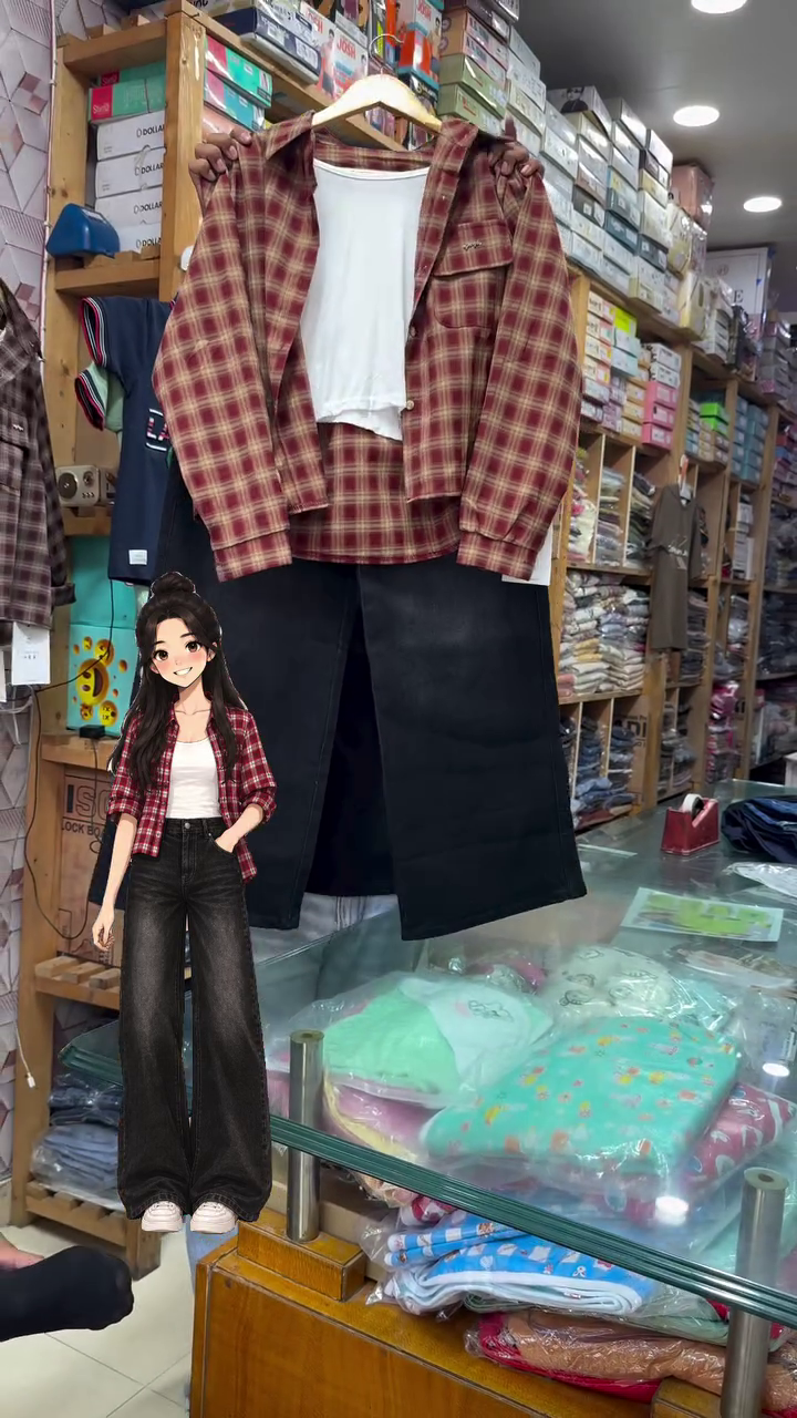 Trendy Red Plaid Overshirt with White Basic Top and Stylish Wide-Leg Black Jeans Casual Outfit Set