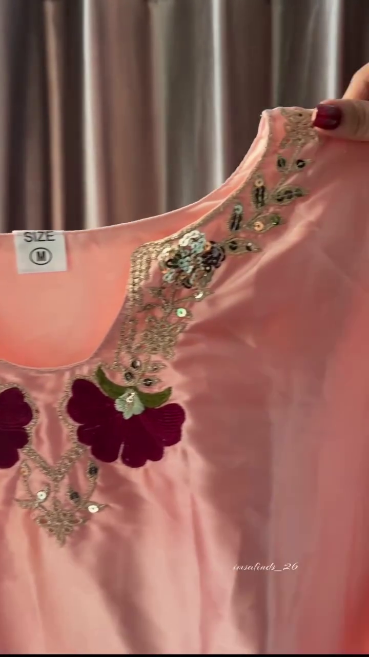 Elegant Pink Satin Embroidered Kurta and Palazzo Set with Burgundy Floral Lace Detailing