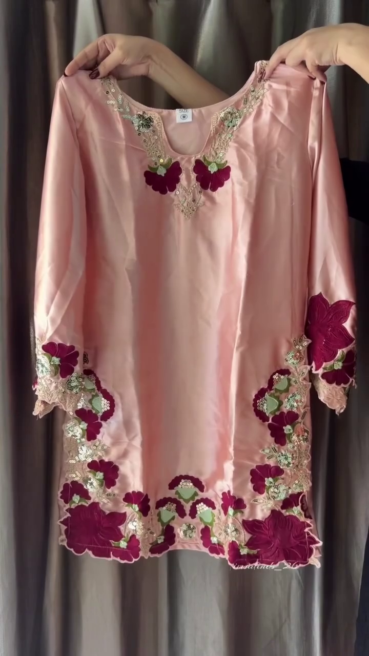 Elegant Pink Satin Embroidered Kurta and Palazzo Set with Burgundy Floral Lace Detailing