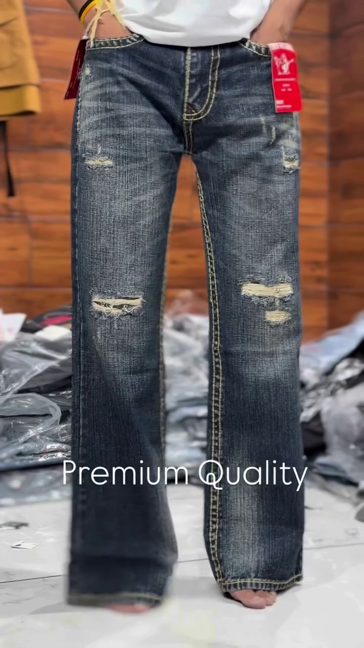 Premium Quality Men’s Dark Blue Distressed Jeans with Stylish Ripped Detailing, Classic Five-Pocket Design and Modern Casual Fit for Everyday