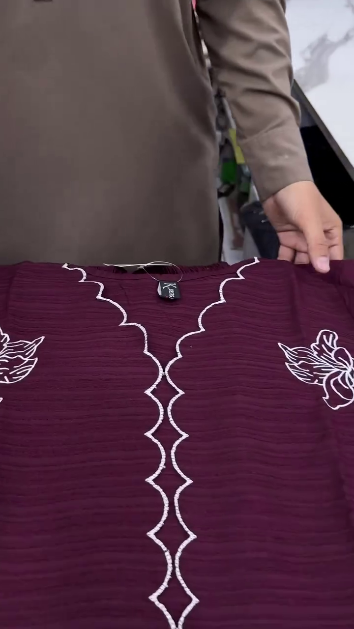 Elegant Maroon Embroidered Kurta with White Inner Layer & Matching Pants – Stylish Traditional Ethnic Wear Set for Women