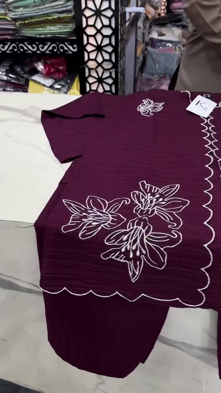 Elegant Maroon Embroidered Kurta with White Inner Layer & Matching Pants – Stylish Traditional Ethnic Wear Set for Women