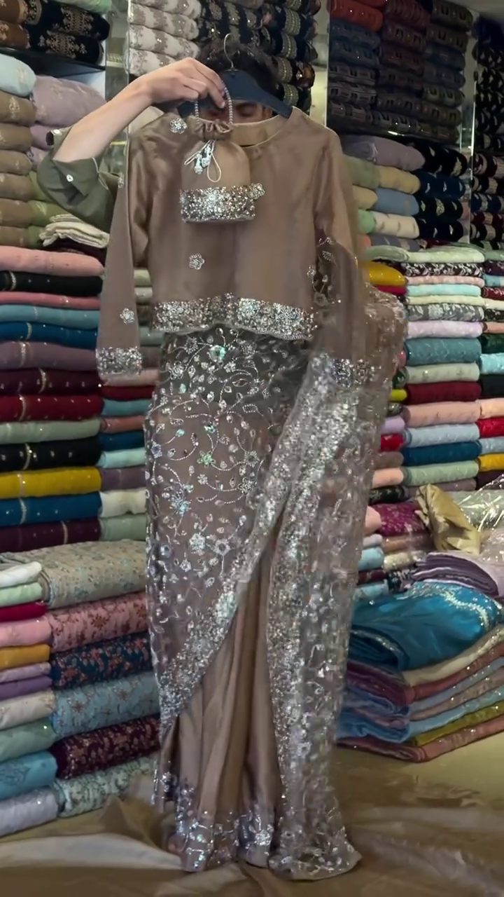 Elegant Embroidered Party Wear Dress with Intricate Silver Sequin Work
