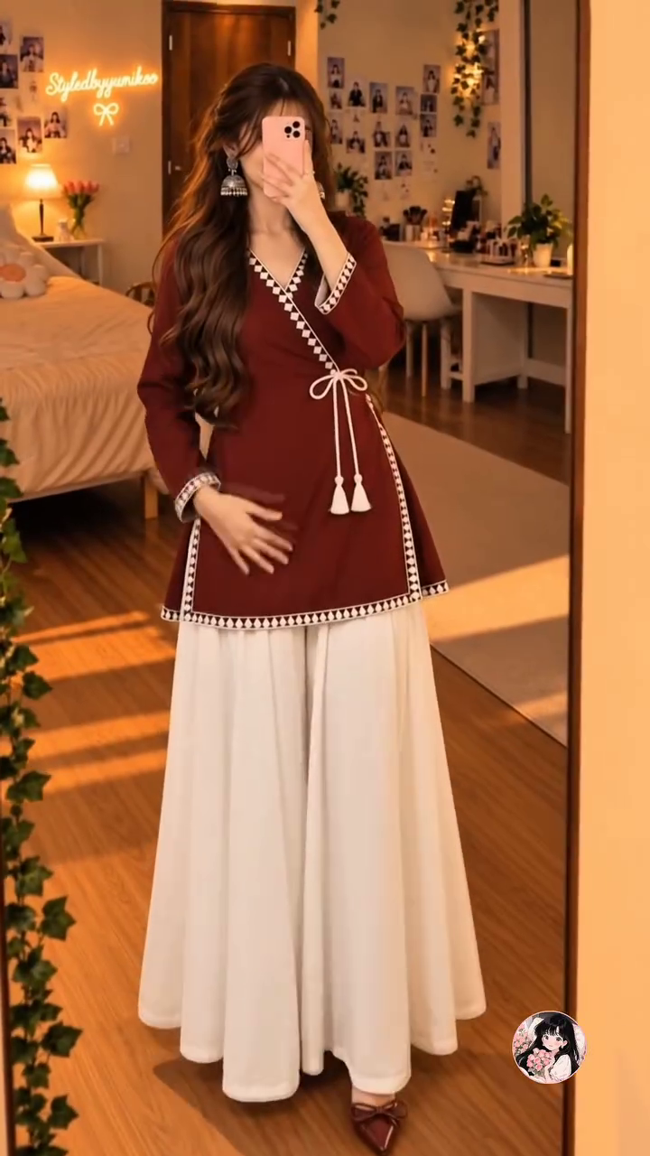 Elegant Maroon and White Anarkali Palazzo Set – Stylish Ethnic Fashion for Festive Occasions