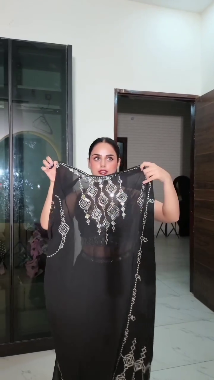 Elegant Black Embroidered Co-Ord Set with Sheer Dupatta – Stylish Contemporary Ethnic Wear