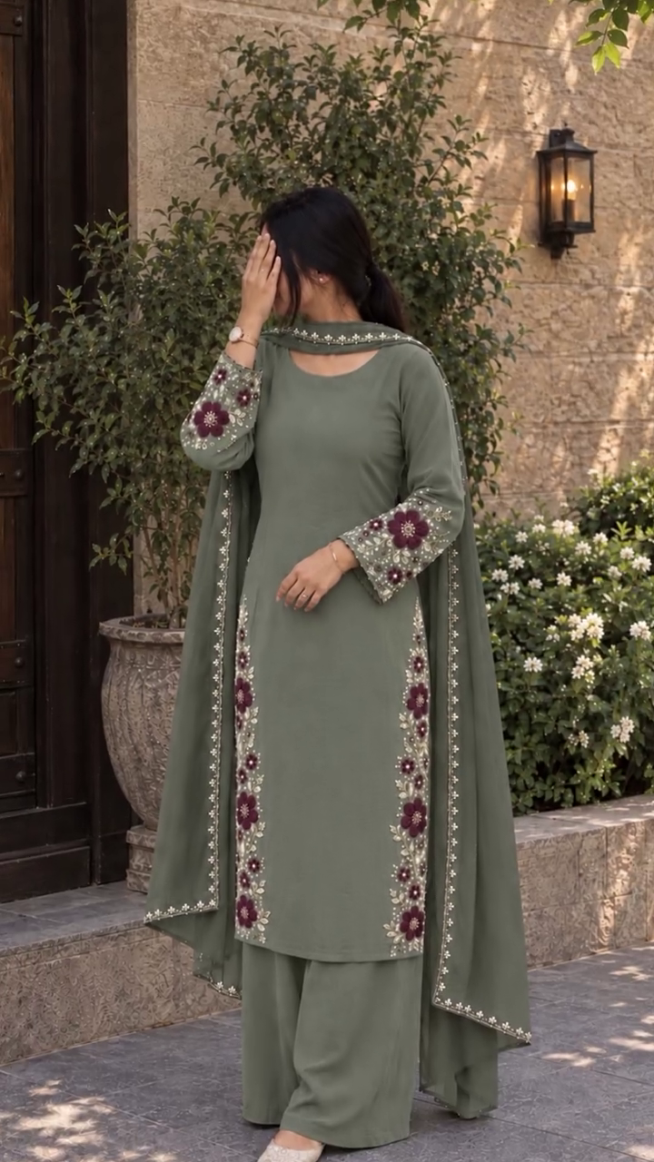 Elegant  Embroidered Suit Set for Women – Premium Ethnic Wear with Floral Detailing