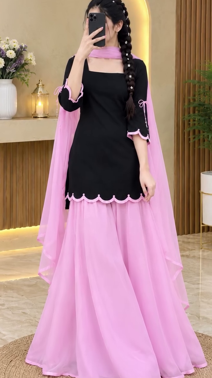 Stylish Black and Pink Sharara Suit for Women – Trendy Traditional Ethnic Wear