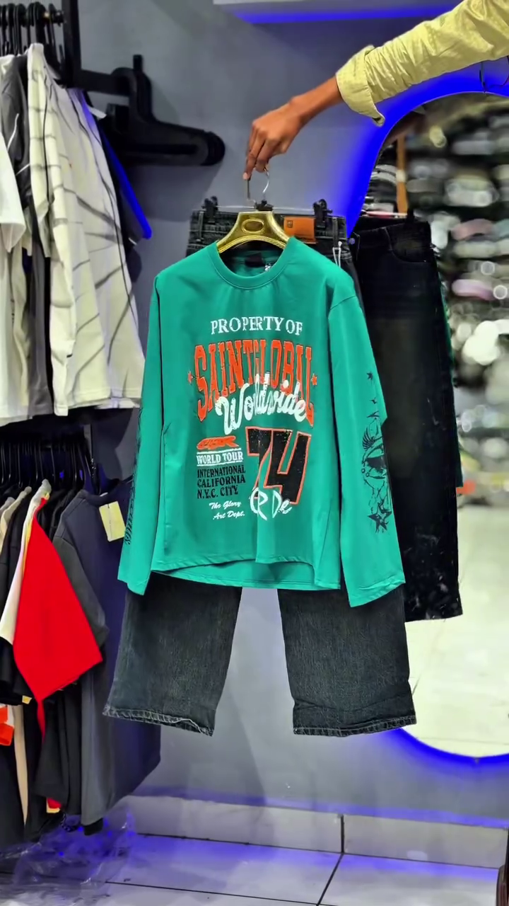 Trendy Teal  Graphic Sweatshirt with Black Denim Shorts – Stylish Casual Outfit for Boys