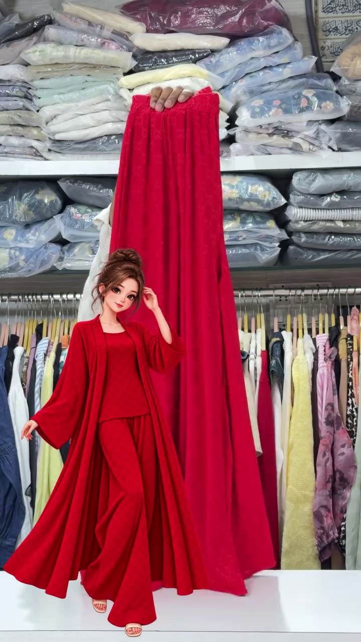Elegant Red Three-Piece Lounge Set for Women – Stylish Comfort for Everyday Wear