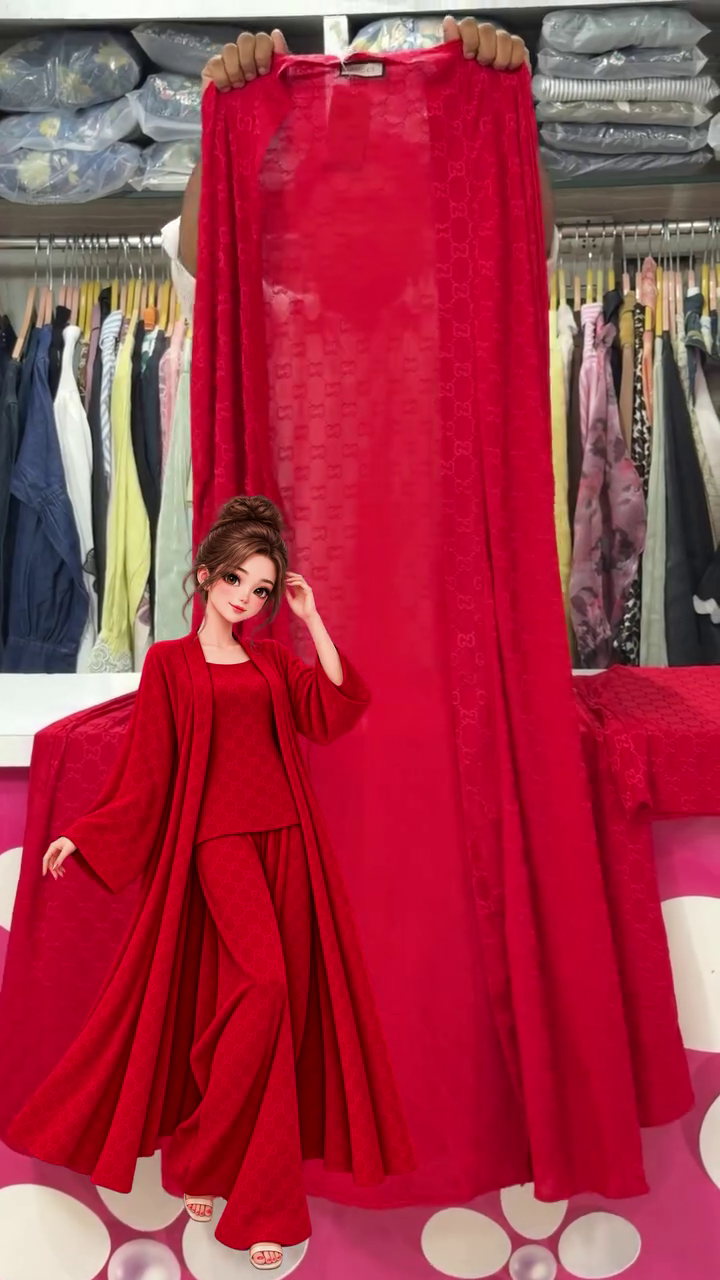 Elegant Red Three-Piece Lounge Set for Women – Stylish Comfort for Everyday Wear